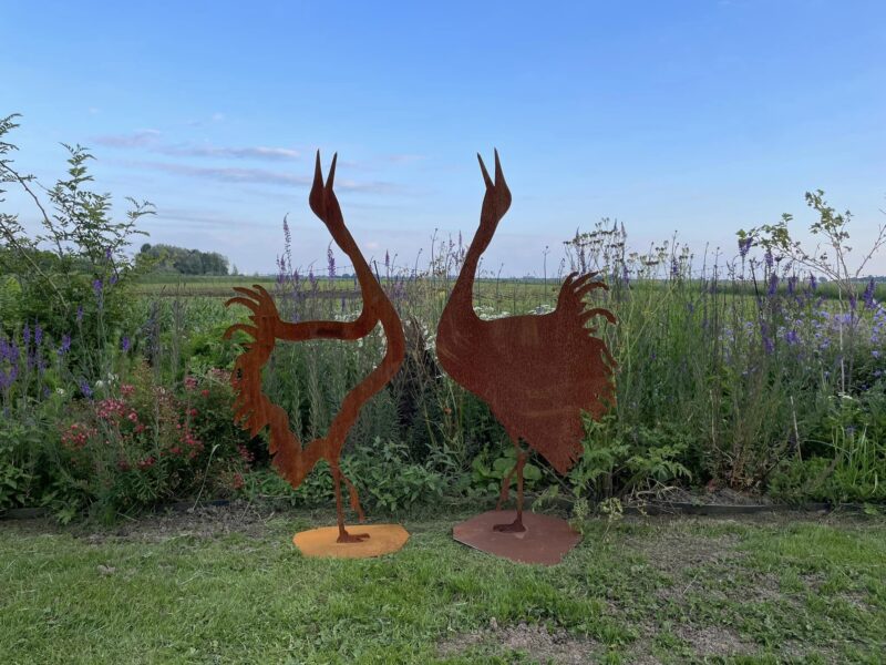 Baltsende Kraanvogels van Cortenstaal